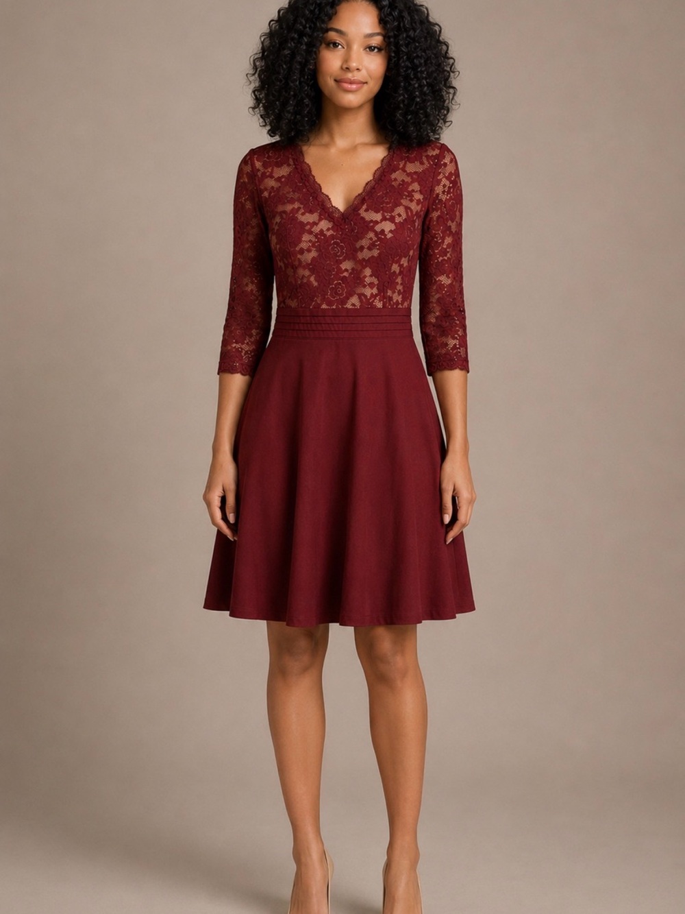 HOMMEE Burgundy Floral Lace Fit & Flare Dress – Size 4